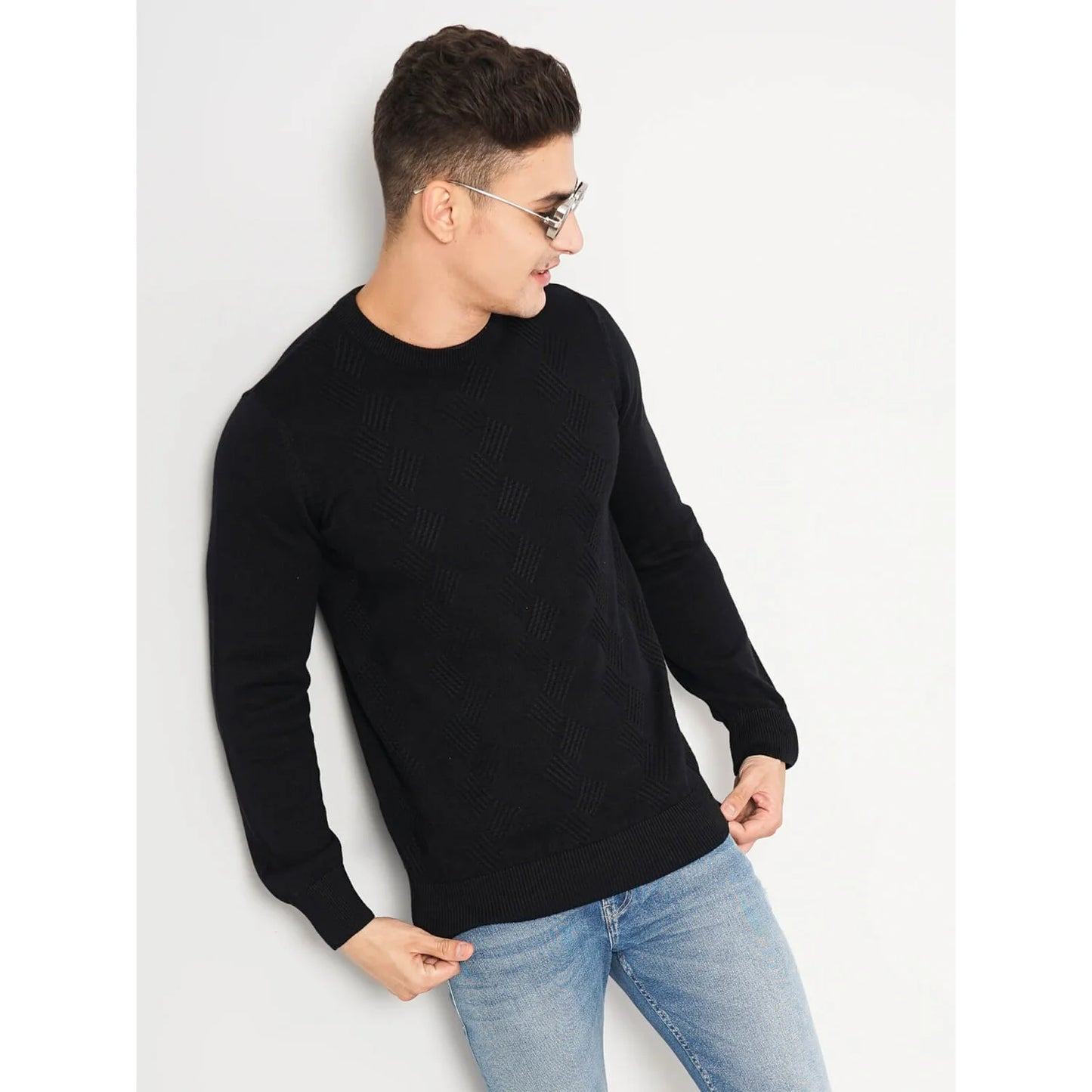 Black Solid Cotton Sweater