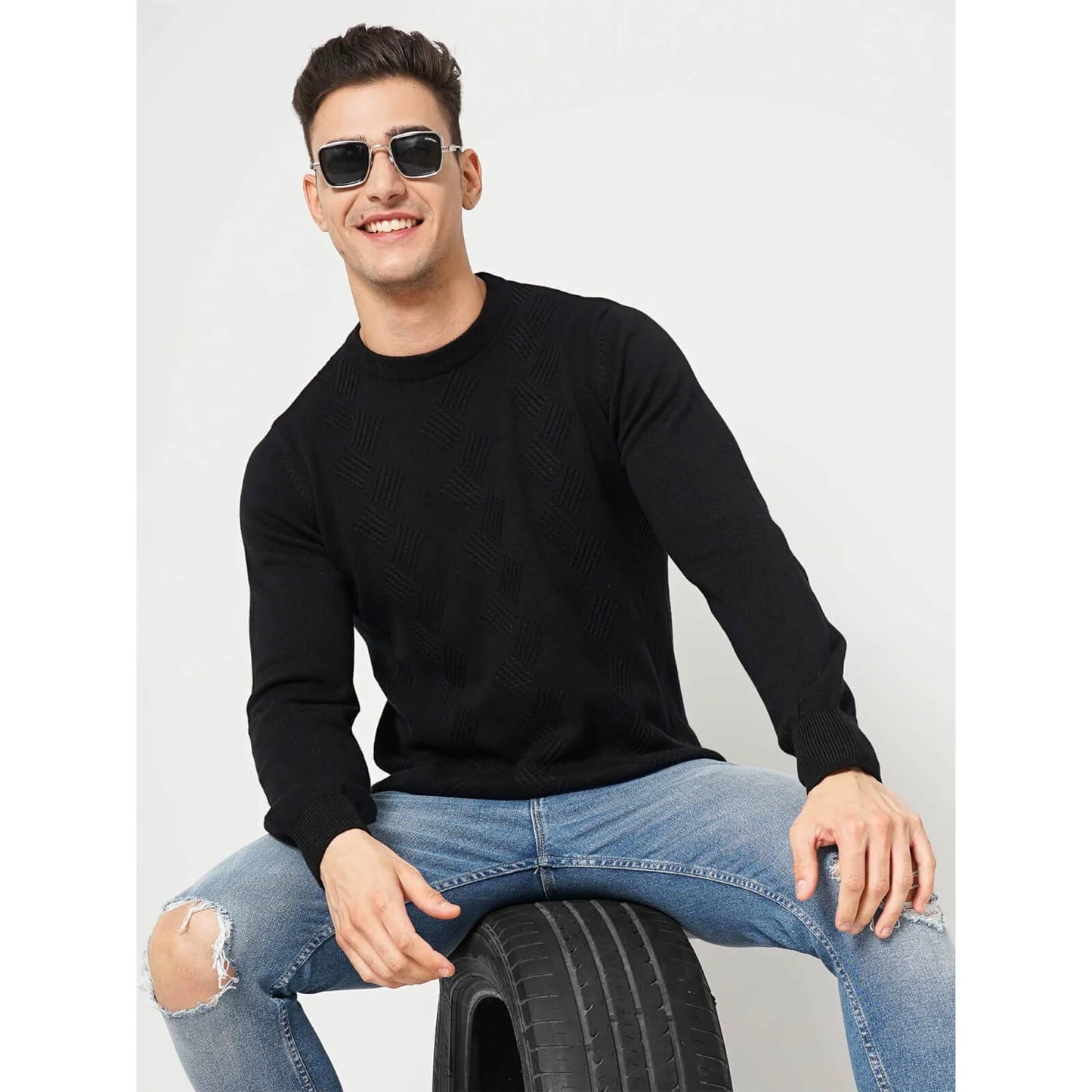 Black Solid Cotton Sweater