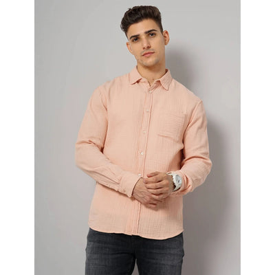 Celio* Solid Regular Fit Cotton Peach Shirt