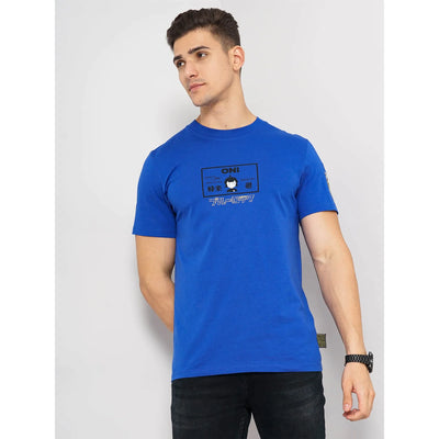 Celio* Blue_Lock Regular Fit Cotton Blue T-Shirt