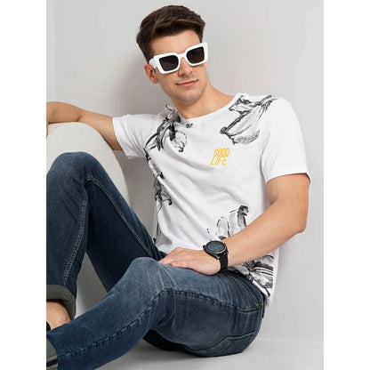 White Abstract Print Cotton T-shirt