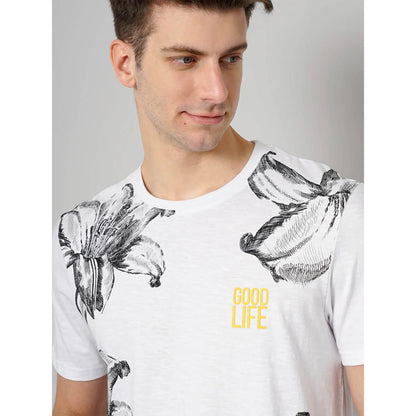 White Abstract Print Cotton T-shirt