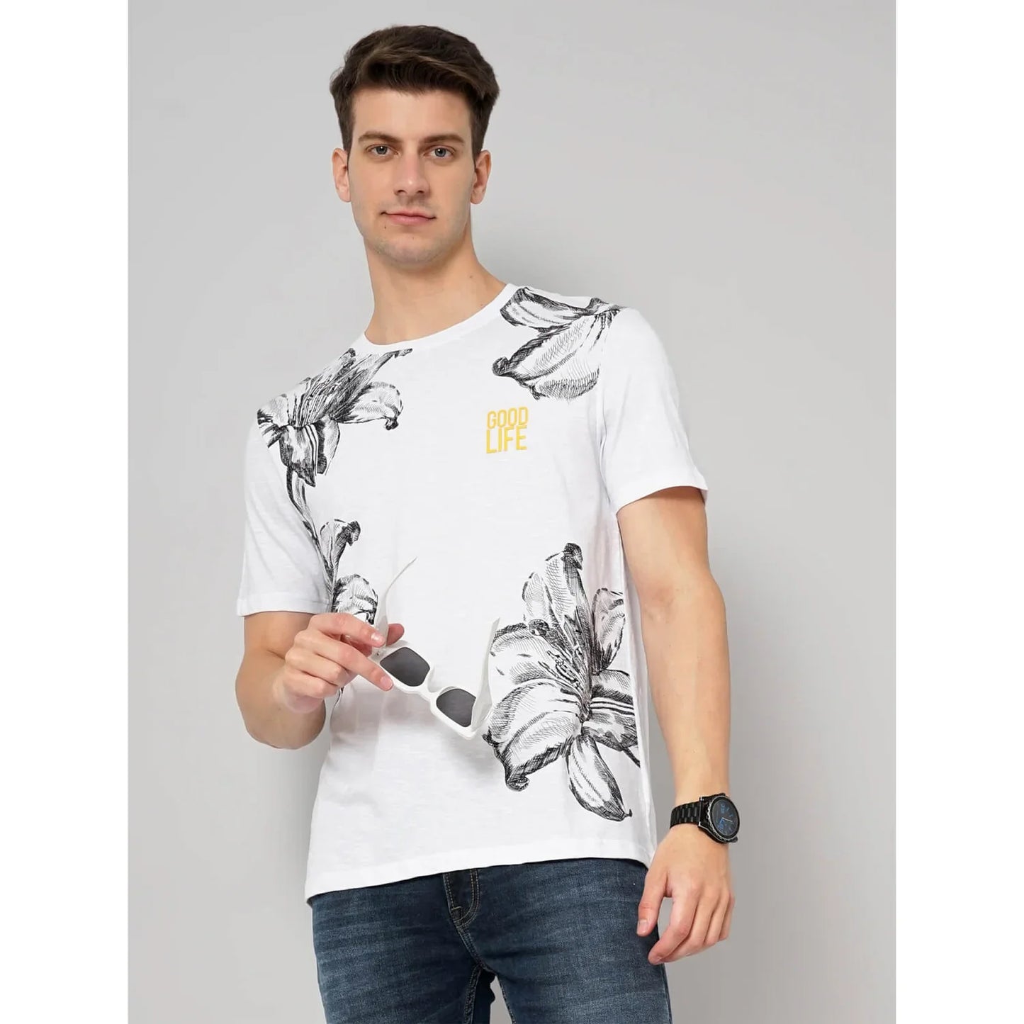 White Abstract Cotton T-Shirt