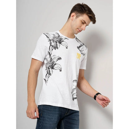 White Abstract Print Cotton T-shirt