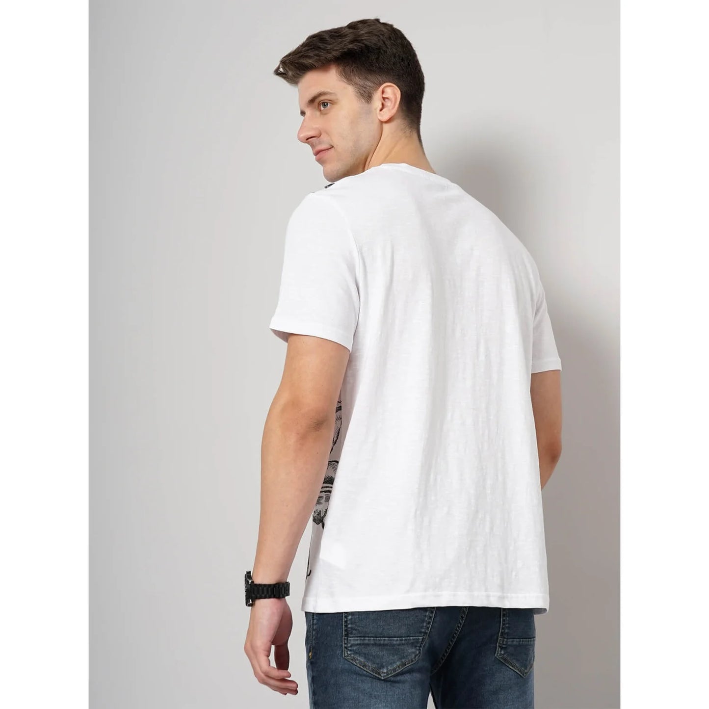 White Abstract Print Cotton T-shirt