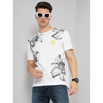 White Abstract Print Cotton T-shirt