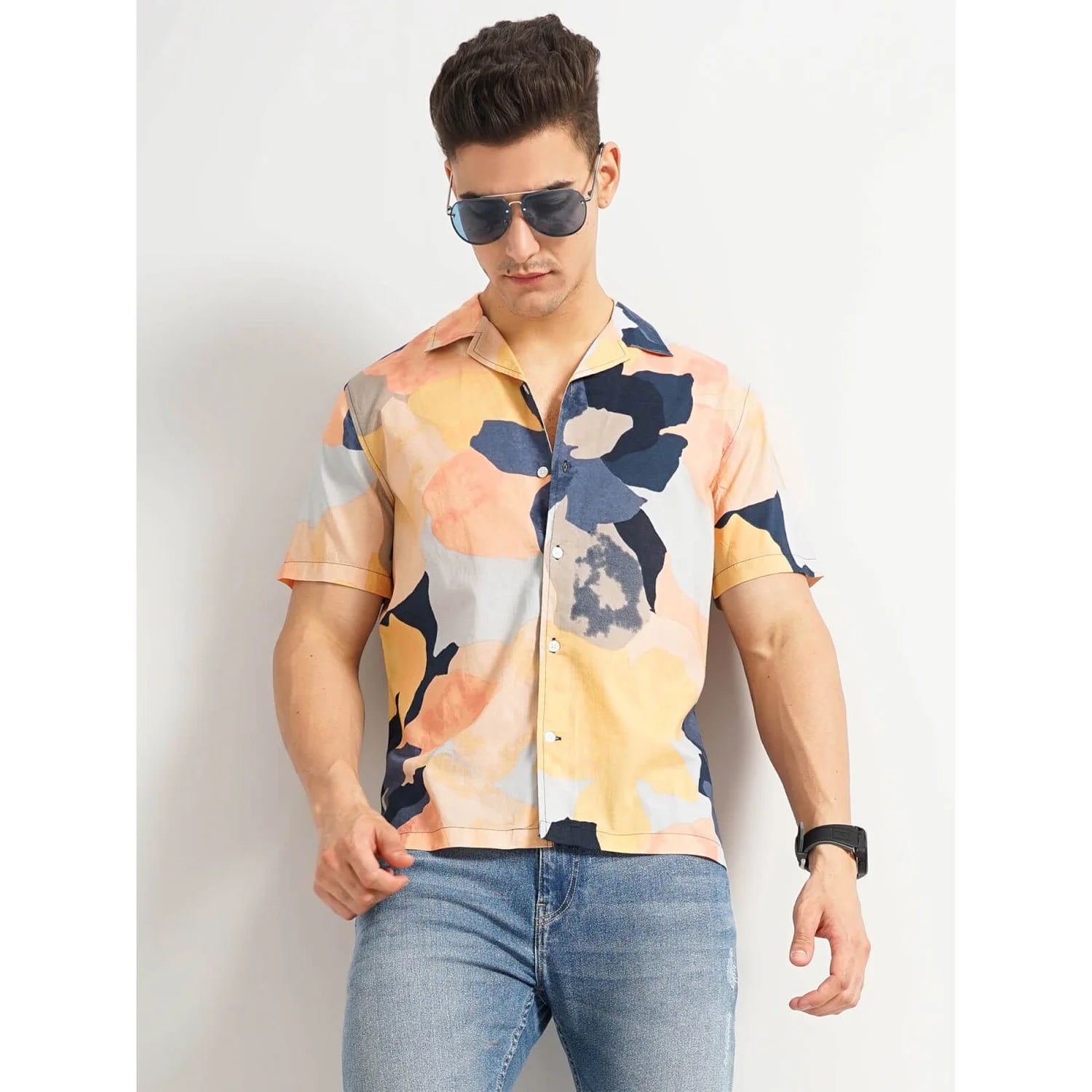 Orange Abstract Print Cotton Shirt