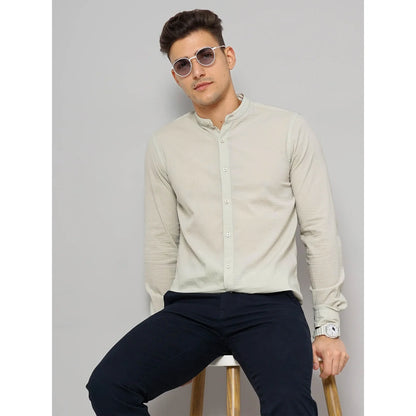 Cream Solid Cotton Blend Shirt