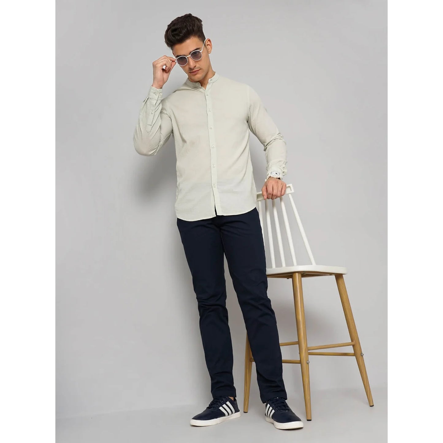 Cream Solid Cotton Blend Shirt