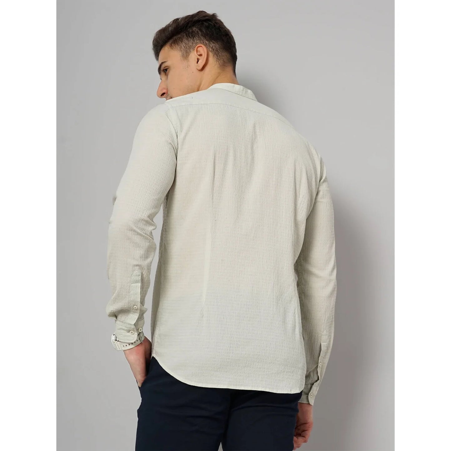 Cream Solid Cotton Blend Shirt