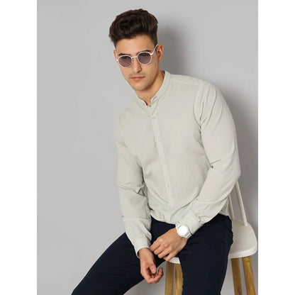 Cream Solid Cotton Blend Shirt