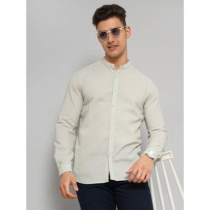 Cream Solid Cotton Blend Shirt