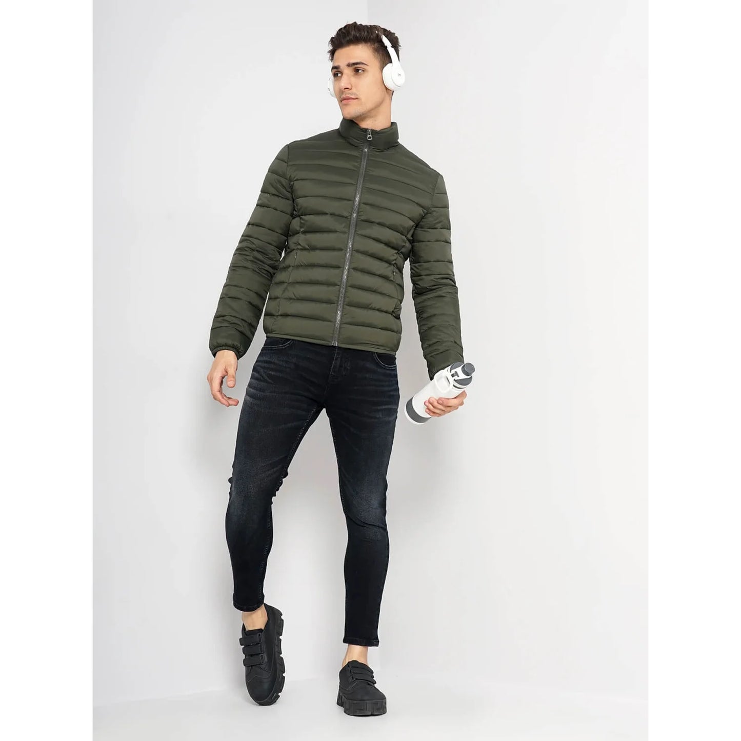 Olive Solid Polyamide Jacket