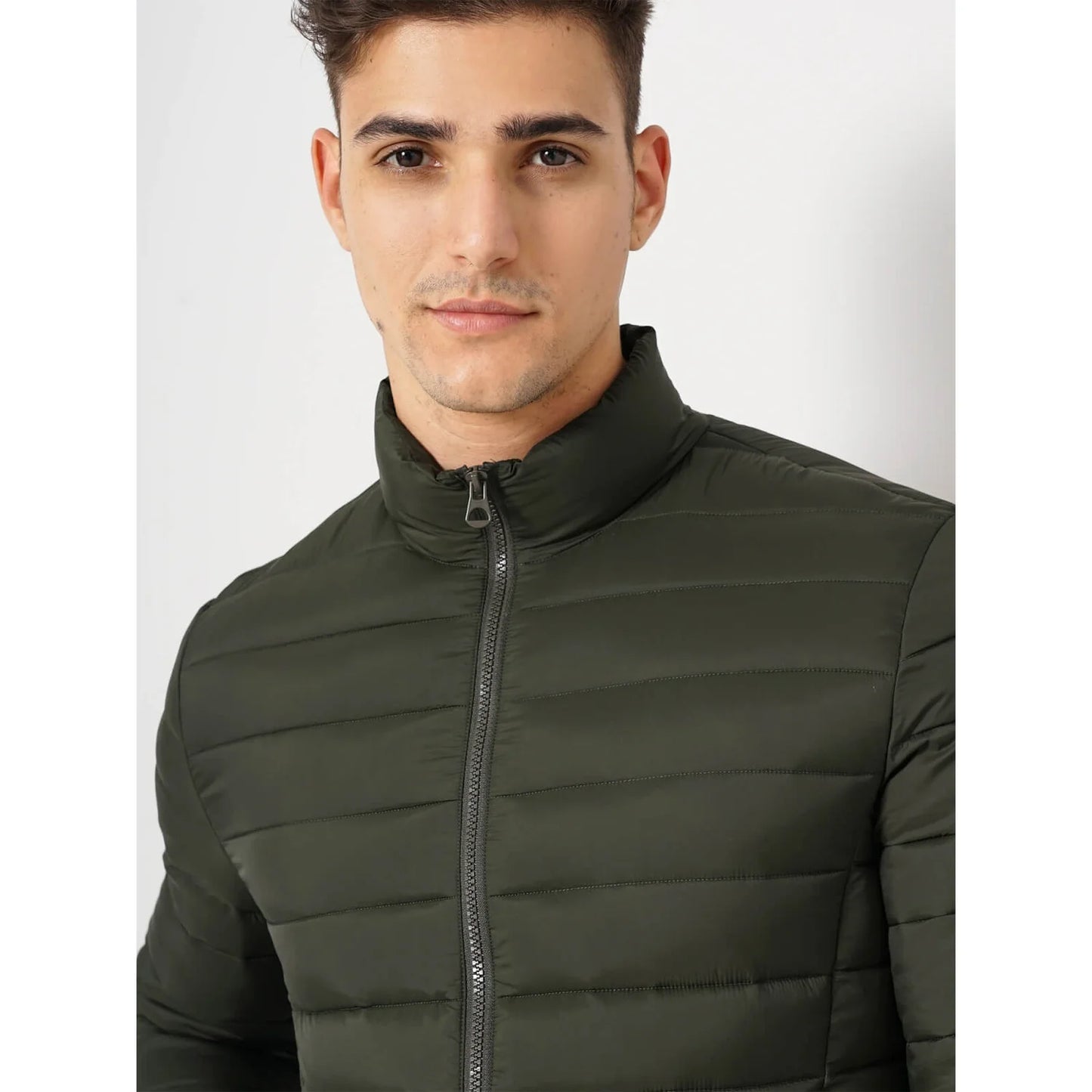 Olive Solid Polyamide Jacket