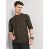 Celio* Solid Regular Fit Cotton Olive Shirt