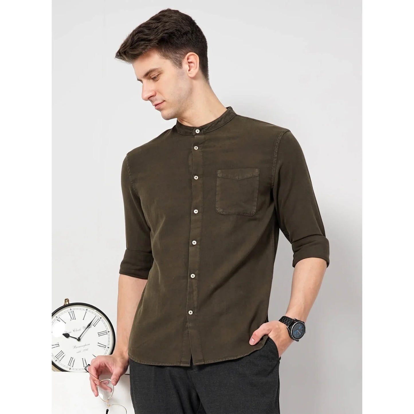 Cream Solid Cotton Shirt