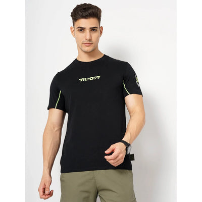 Celio* Blue_Lock Regular Fit Cotton Black T-Shirt