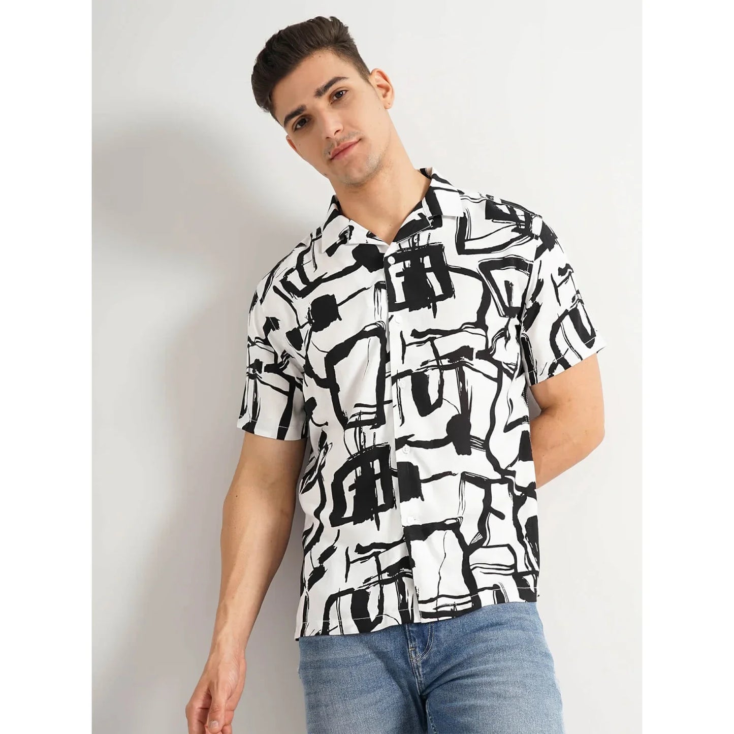 White Abstract Viscose Shirt