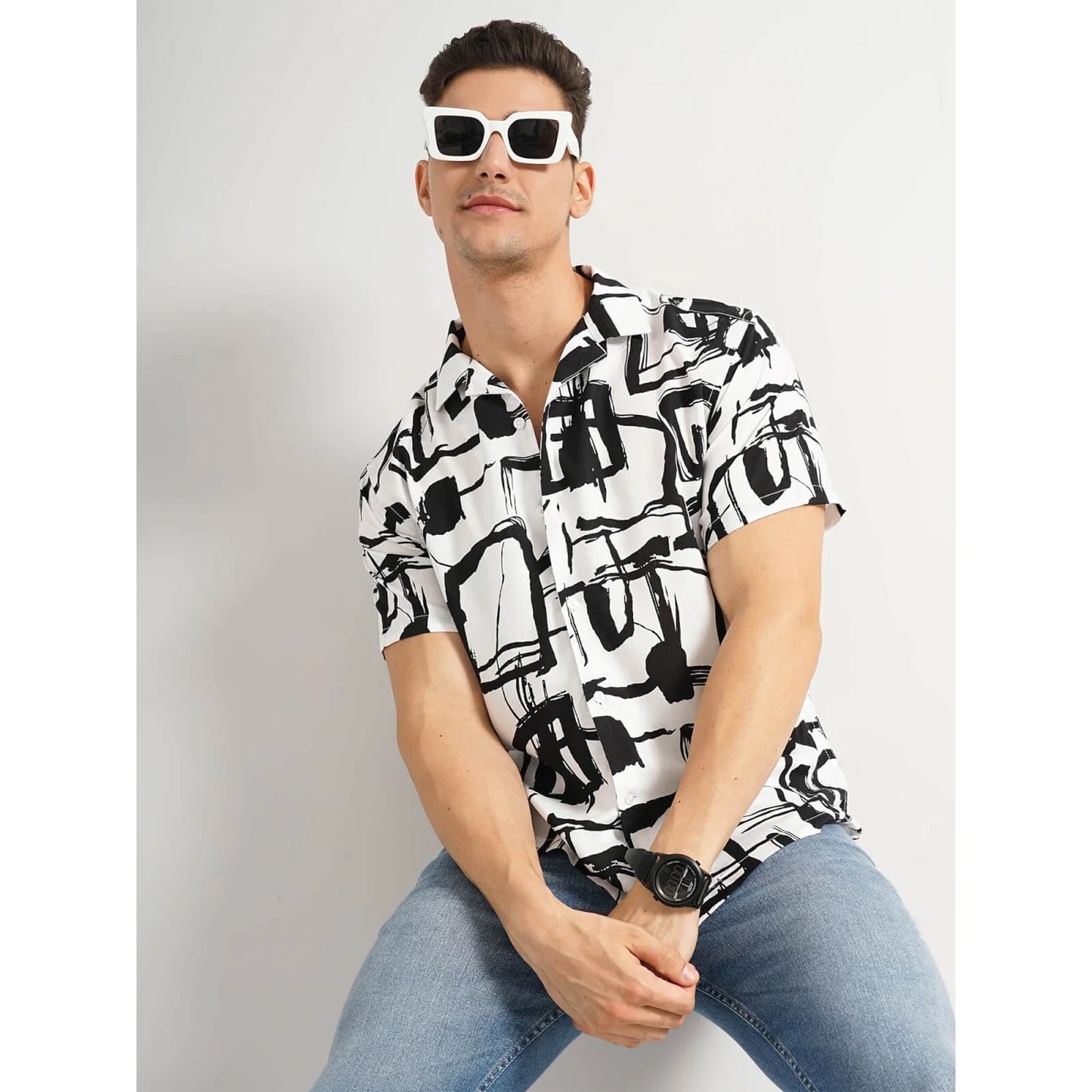 White Abstract Viscose Shirt