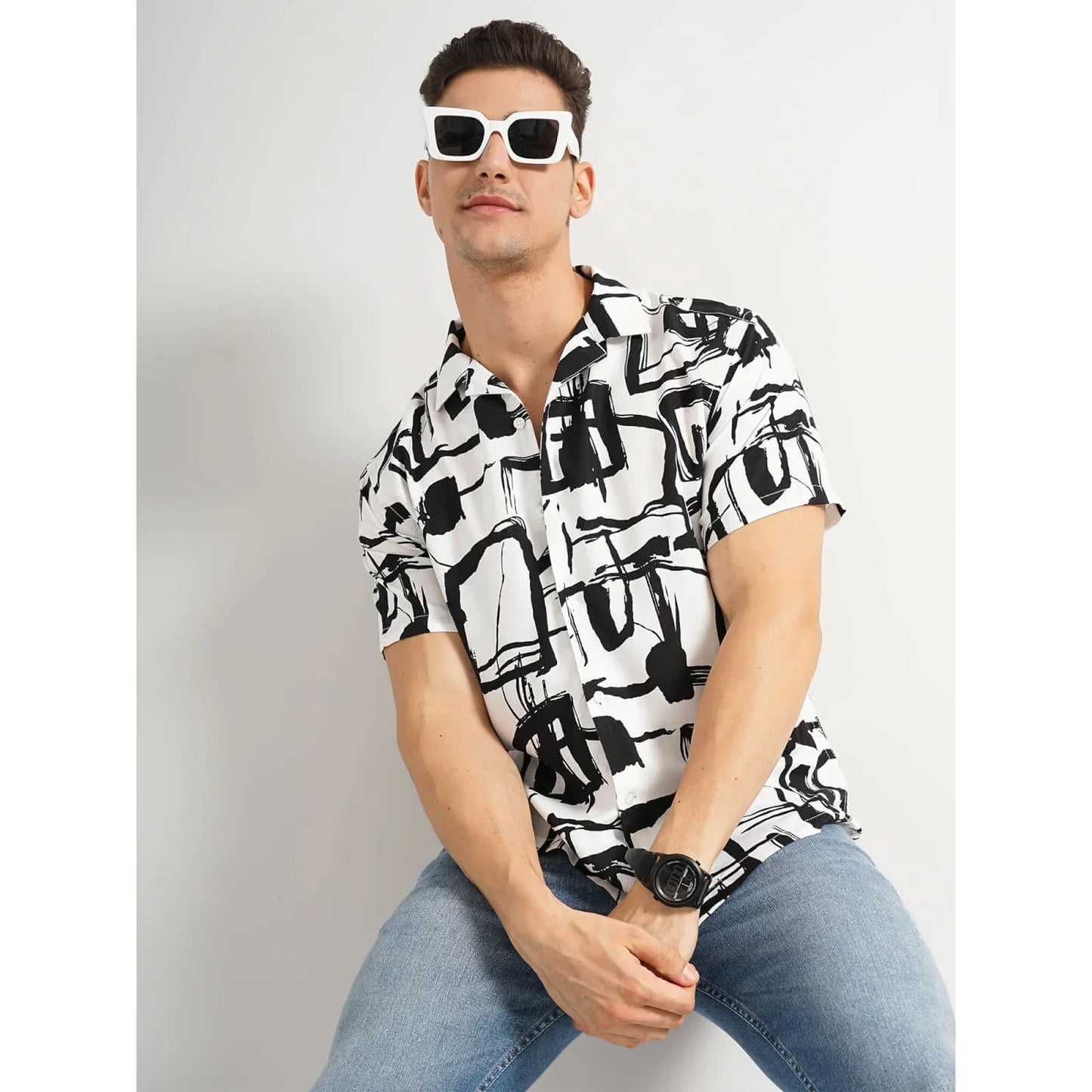 White Abstract Viscose Shirt