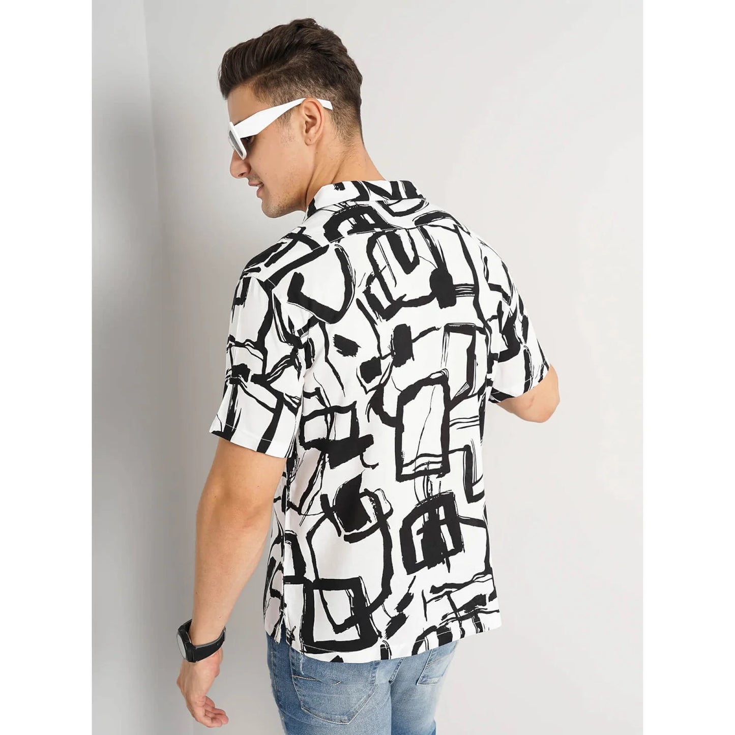 White Abstract Viscose Shirt