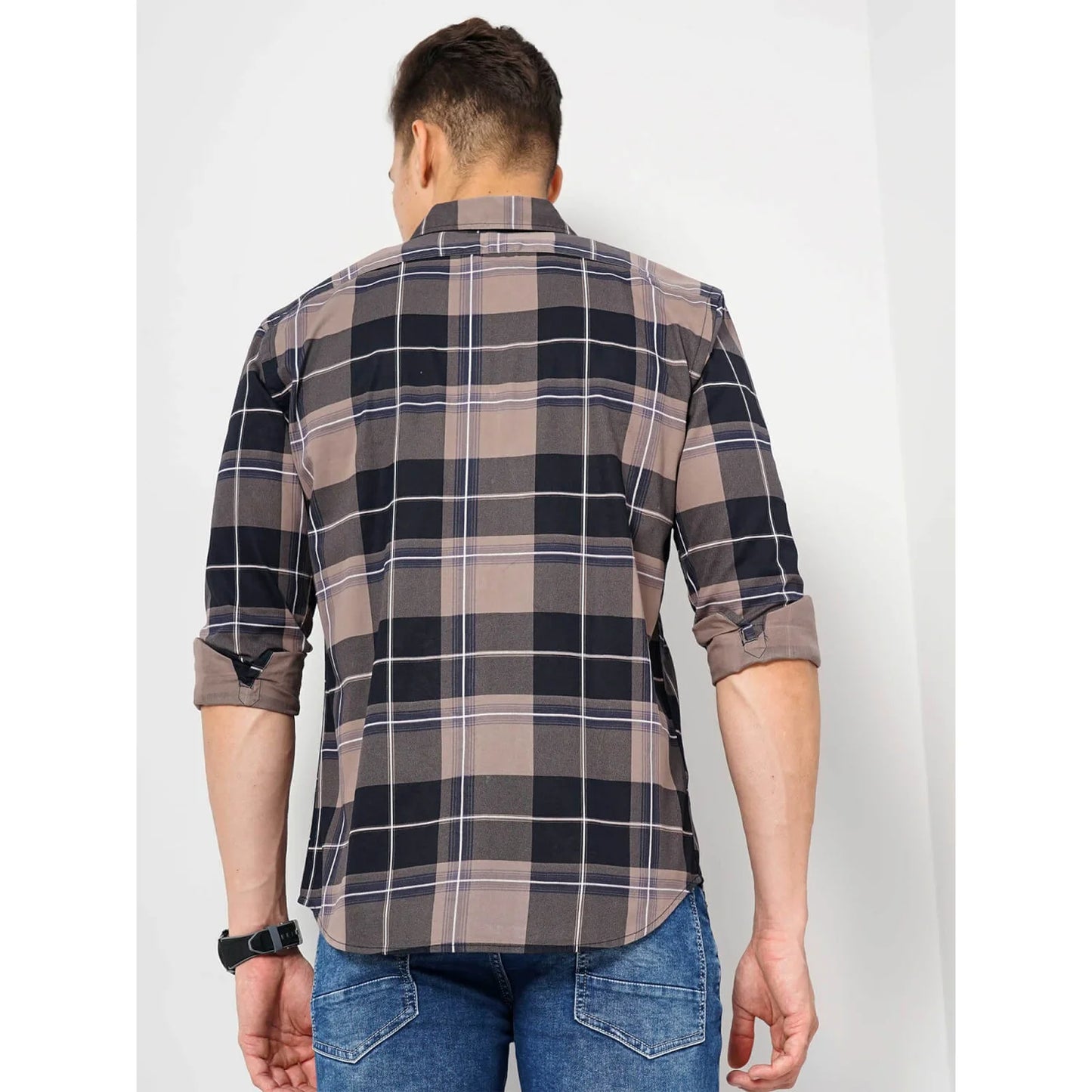 Cream Checks Cotton Blend Shirt