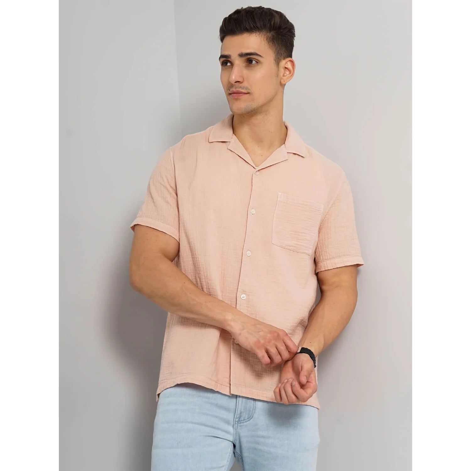 Cream Solid Cotton Shirt