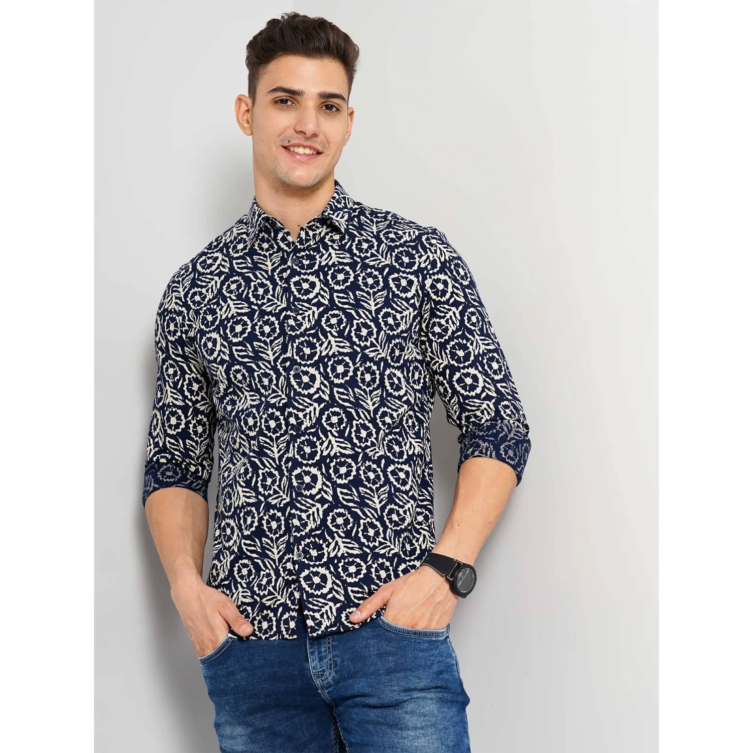 Cream Floral Cotton Shirt