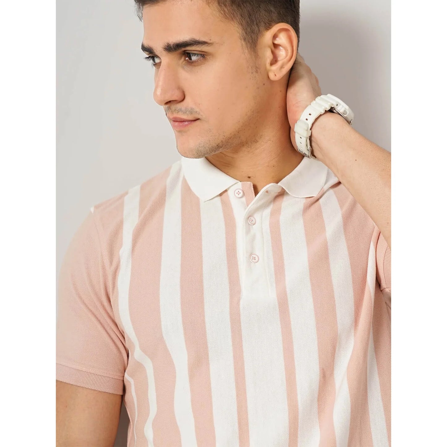 Cream Striped Cotton Polo