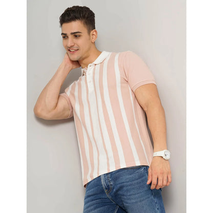 Cream Striped Cotton Polo