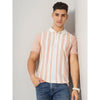 Celio* Striped Regular Fit Cotton Peach T-Shirt