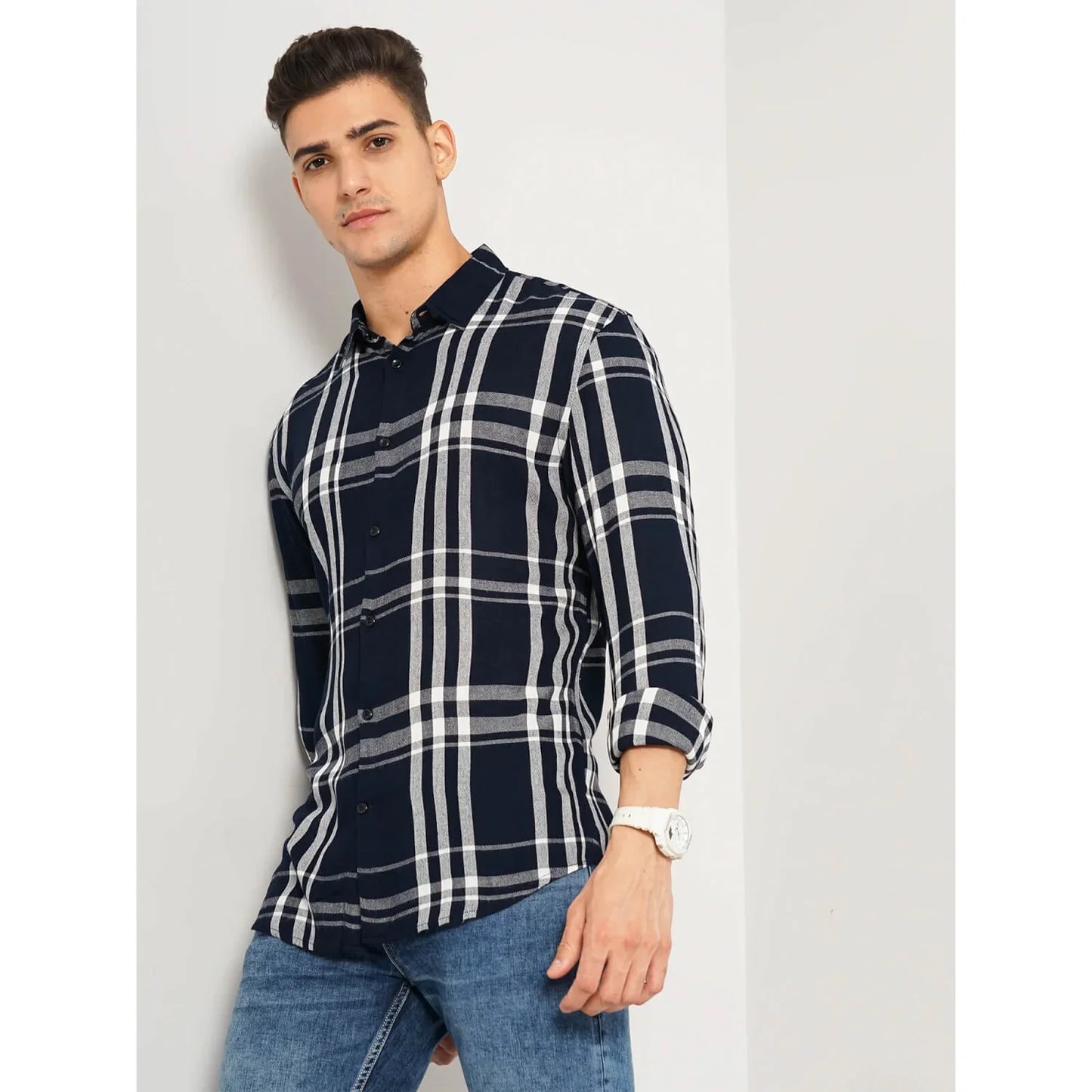 Blue Checked Viscose Shirt