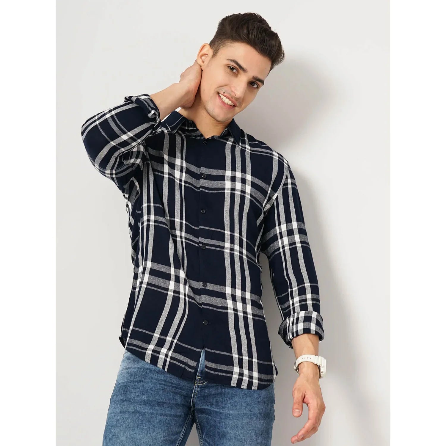 Blue Checked Viscose Shirt