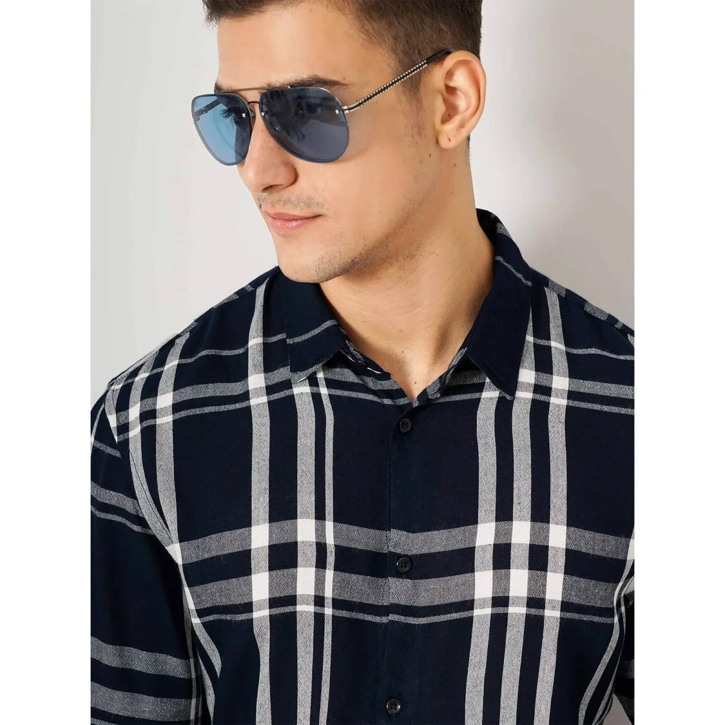 Blue Checked Viscose Shirt