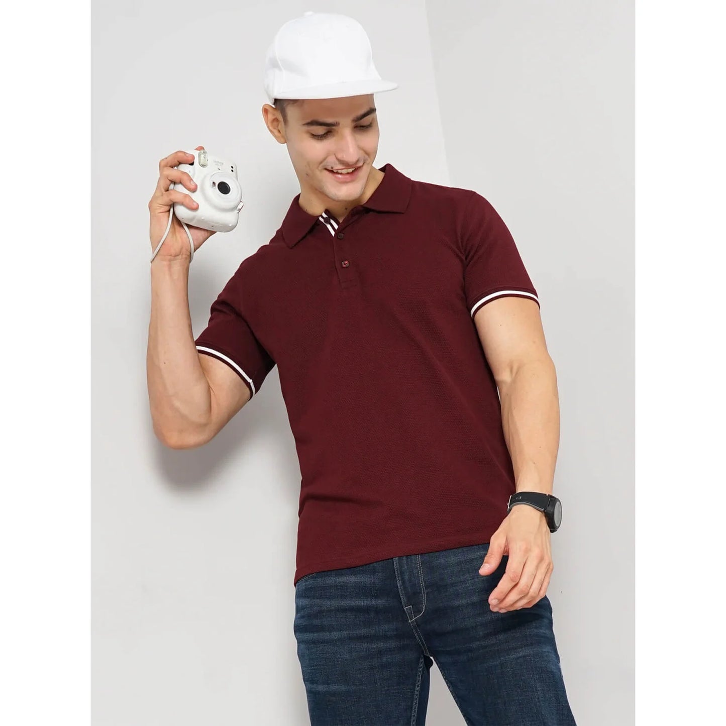 Cream Solid Cotton Polo