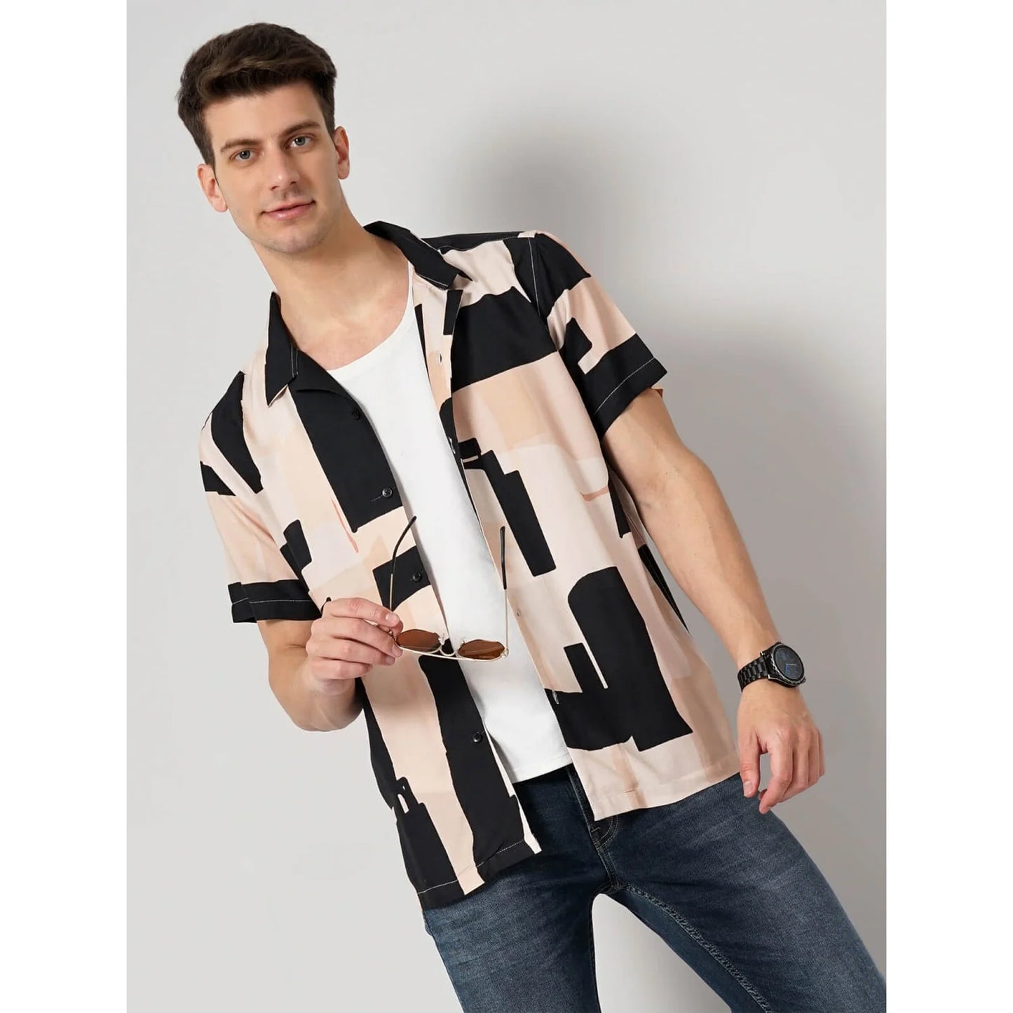 Celio* Geometric Regular Fit Viscose Multi Shirt