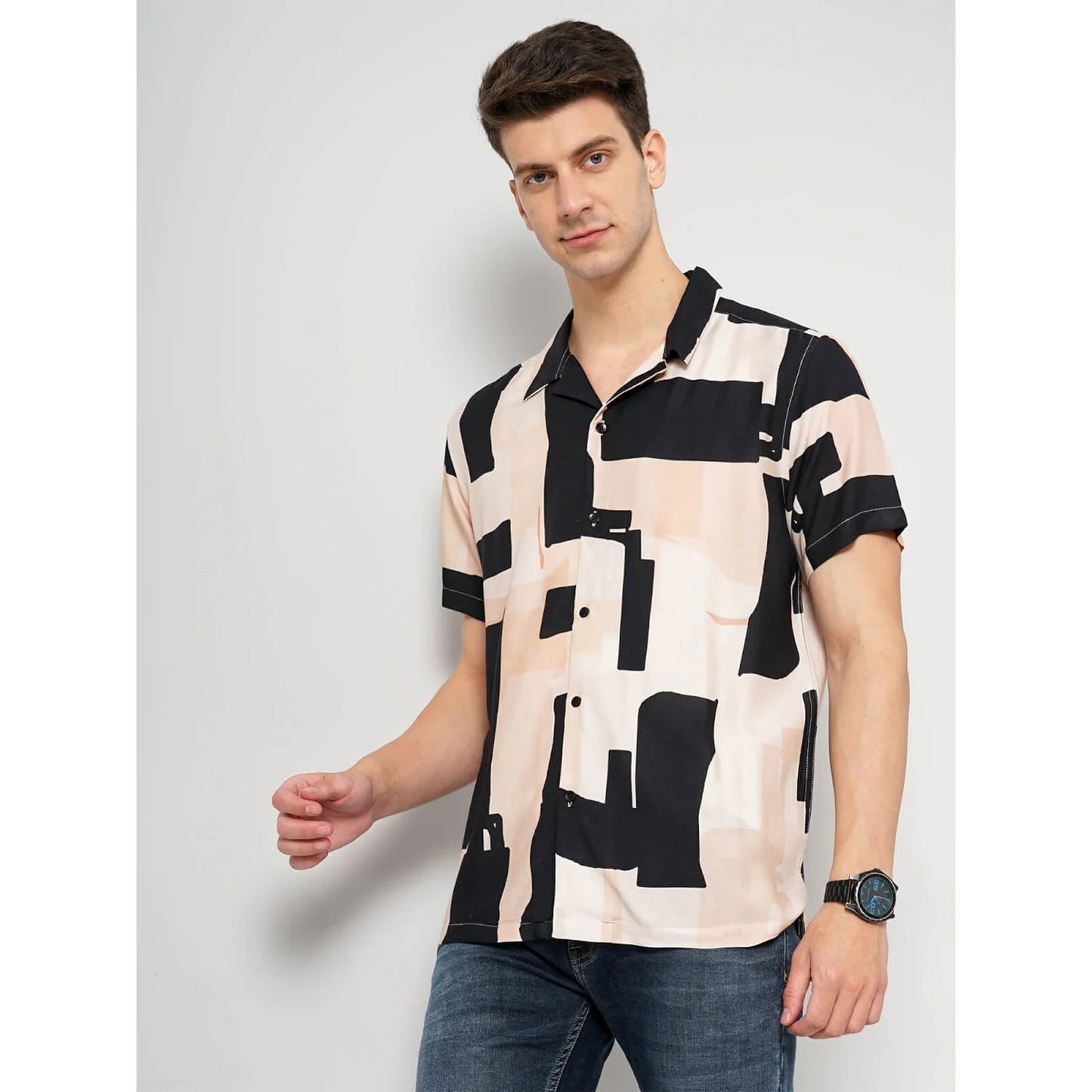 Celio* Geometric Regular Fit Viscose Multi Shirt
