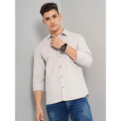 Cream Solid Cotton Shirt