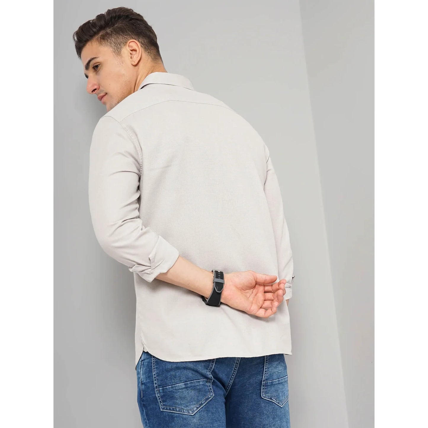 Cream Solid Cotton Shirt