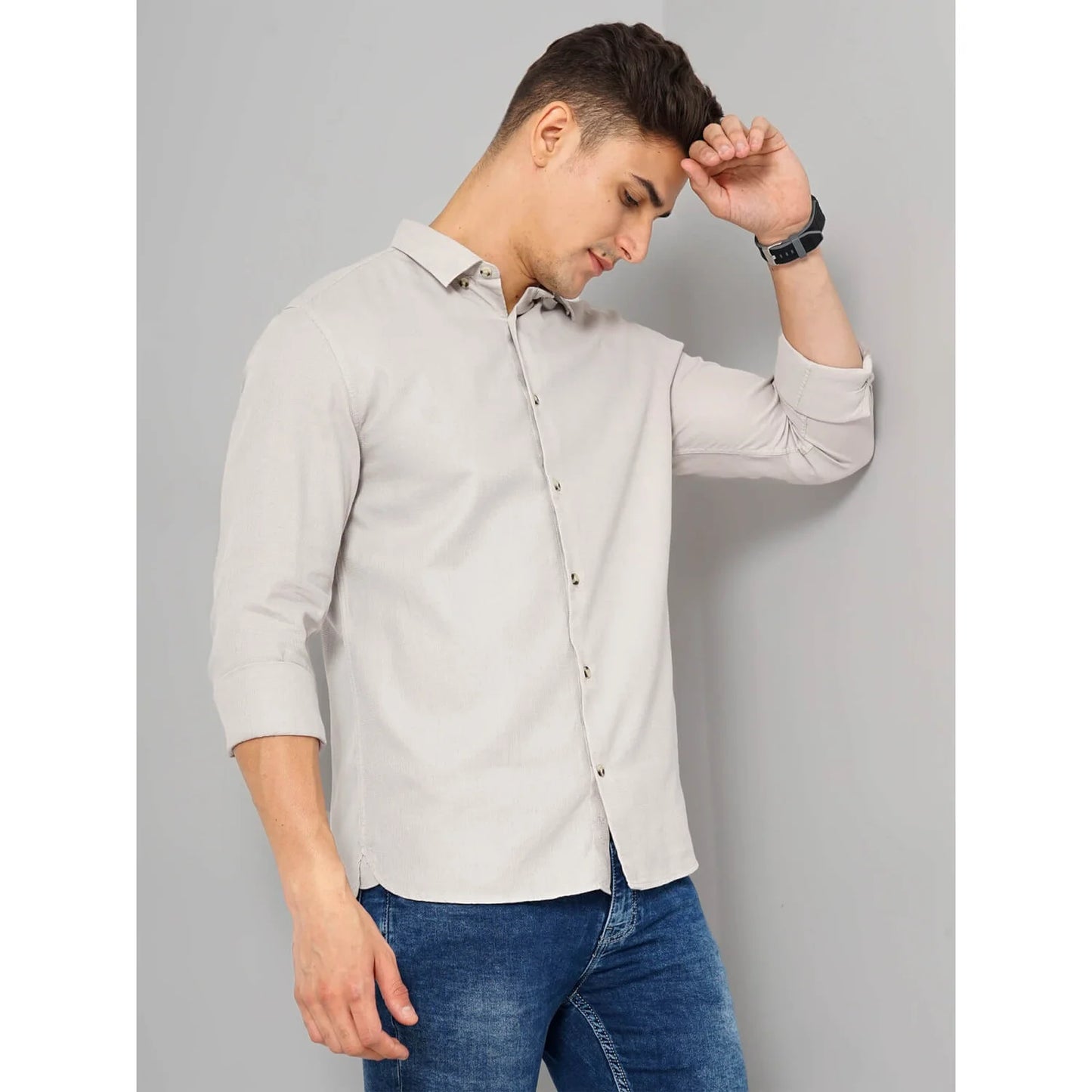 Cream Solid Cotton Shirt