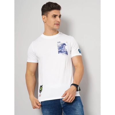 Celio* Blue_Lock Regular Fit Cotton White T-Shirt