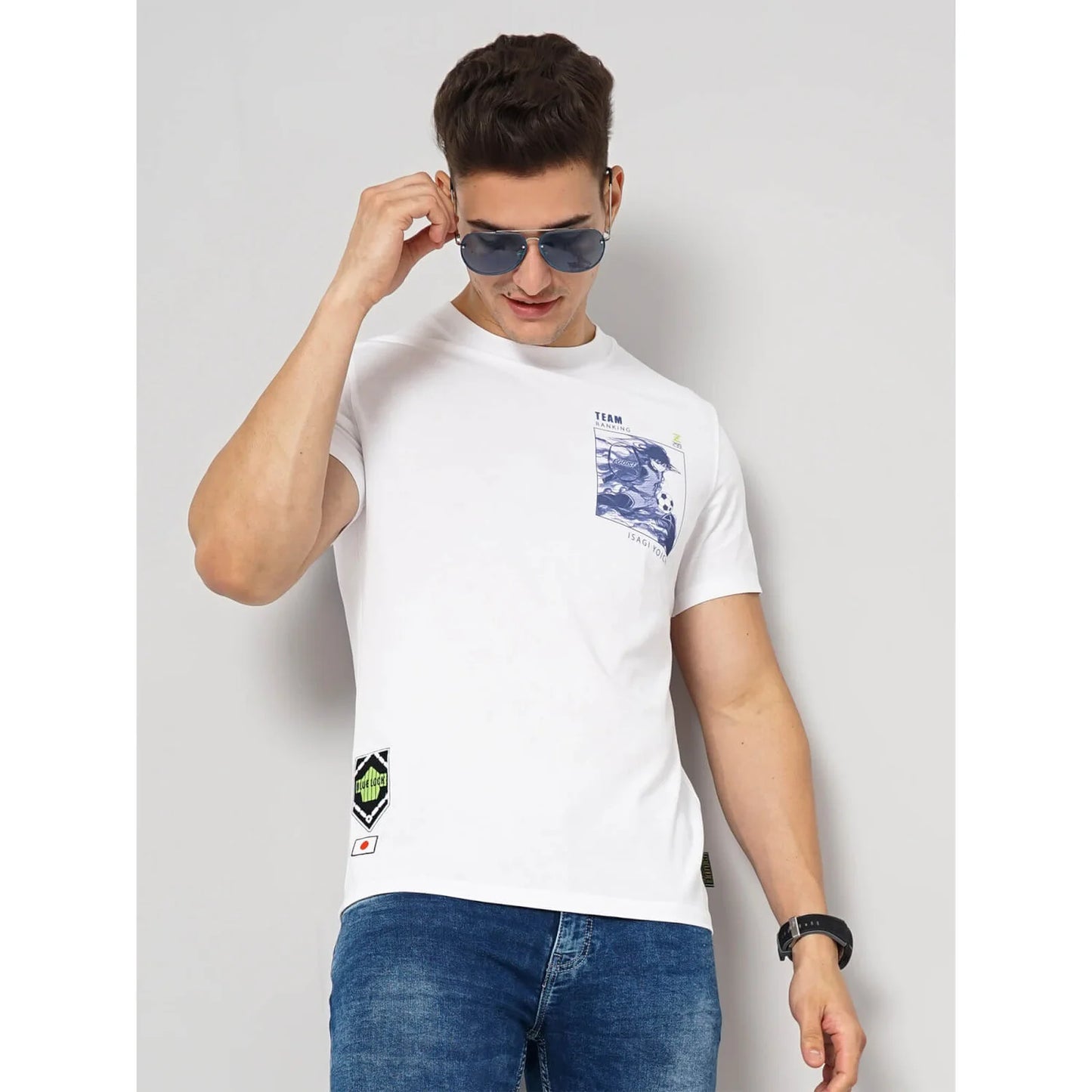 Blue Lock - White Printed Cotton T-shirt