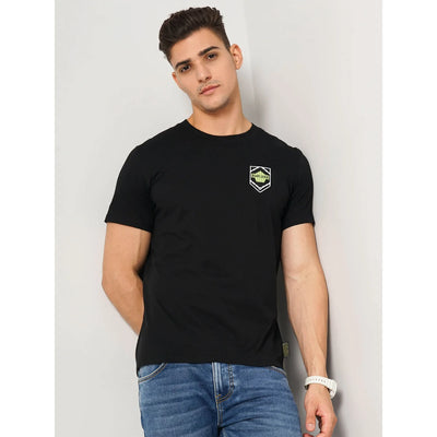Celio* Blue_Lock Regular Fit Cotton Black T-Shirt