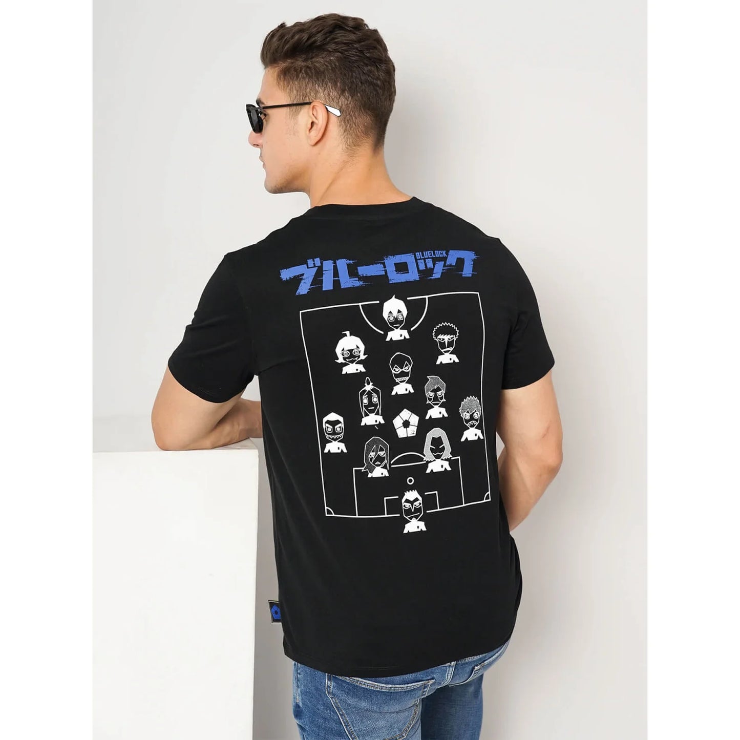 Blue Lock - Black Printed Cotton T-shirt