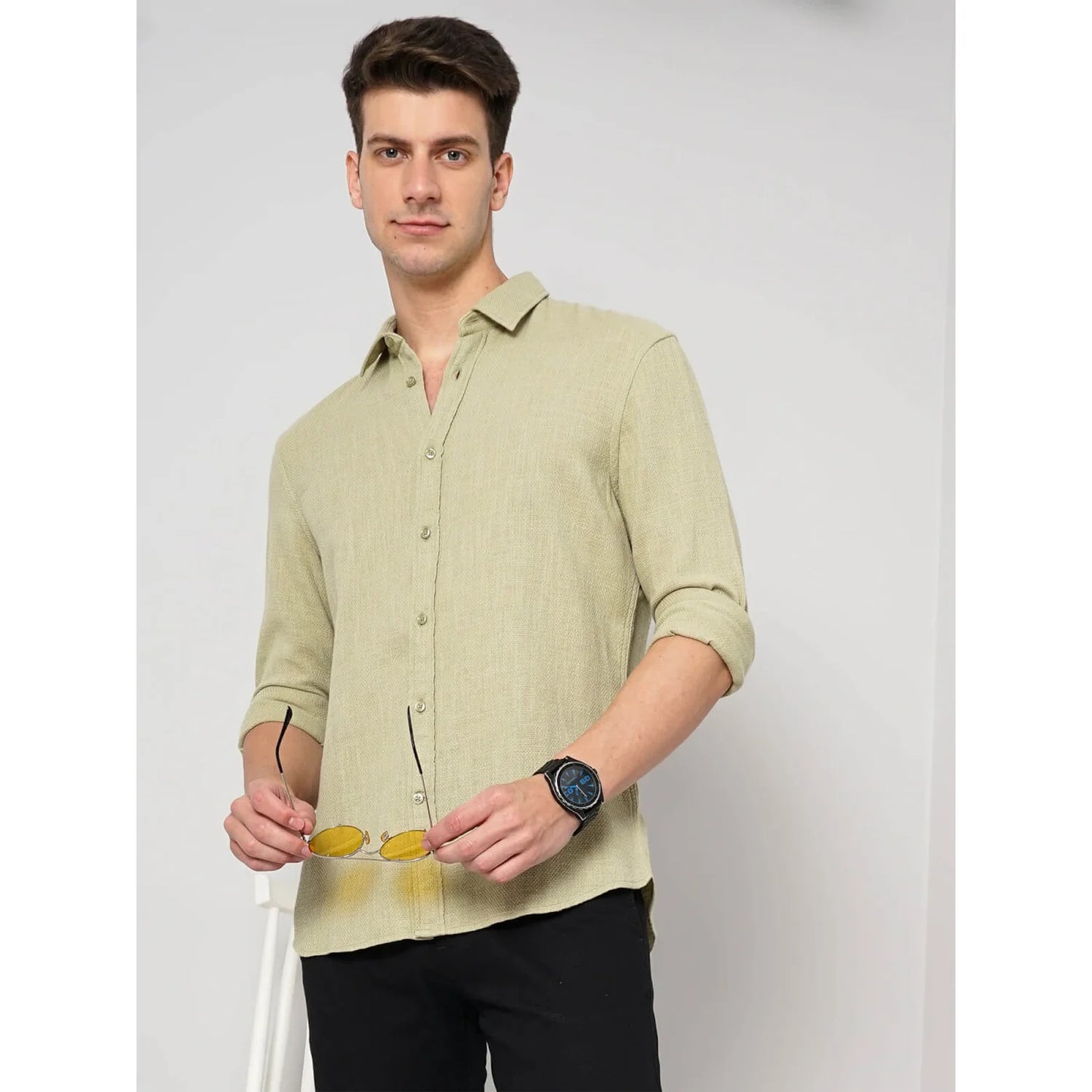 Cream Solid Cotton Shirt