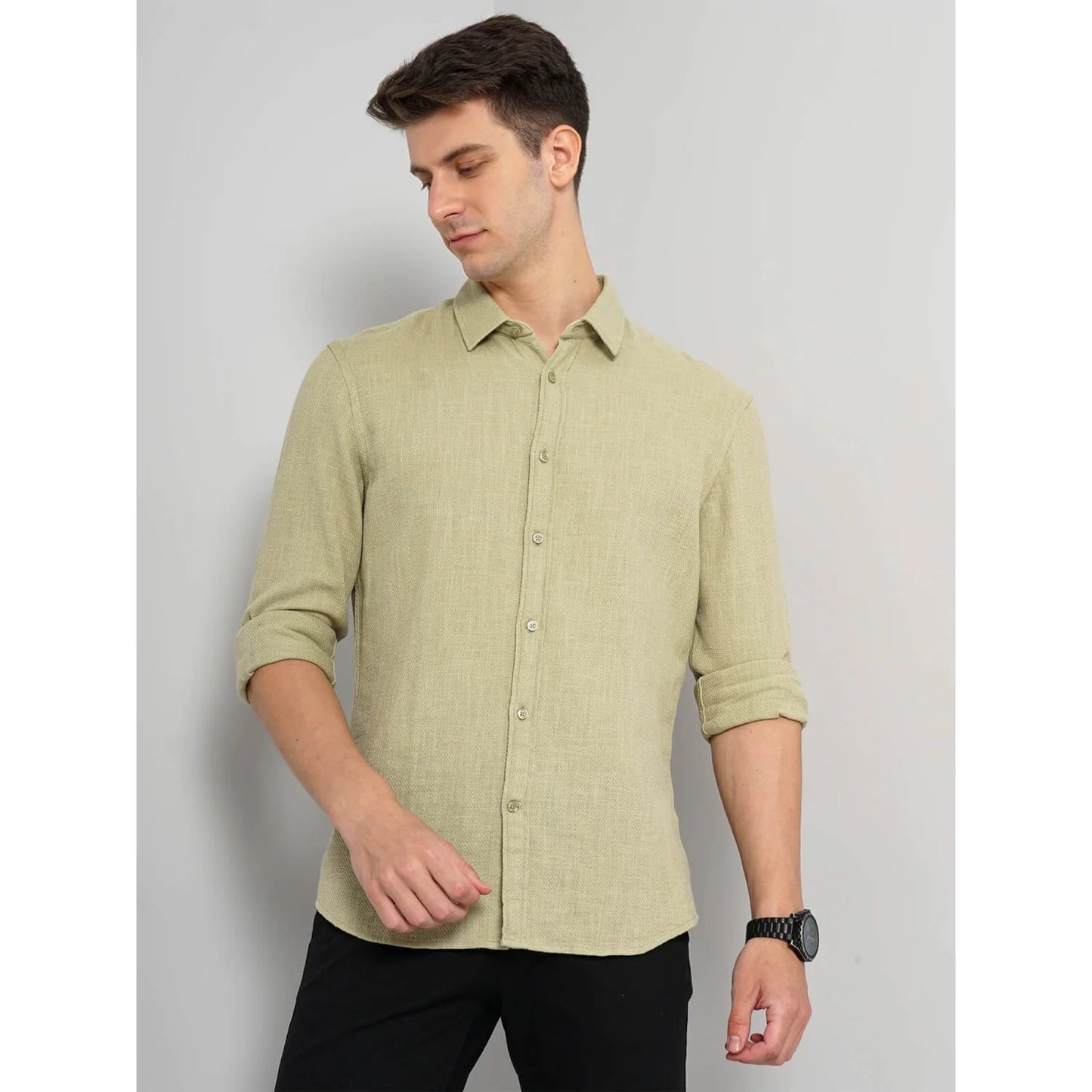 Cream Solid Cotton Shirt