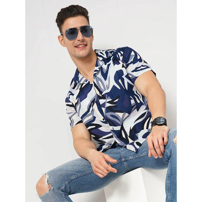 Navy Blue Abstract Print Cotton Shirt