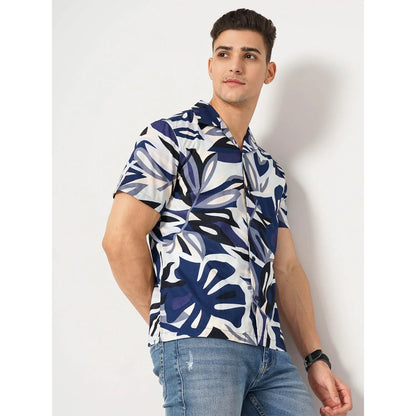 Navy Blue Abstract Print Cotton Shirt