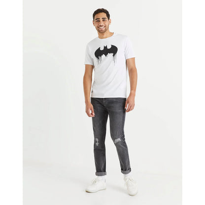 Batman White Printed Regular Fit Casual T-Shirt