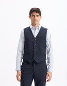 Celio* Men Blue Solid Regular Fit Polyester Blend Waistcoat